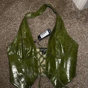 PrettyLittleThing Green Faux Leather Crop Top